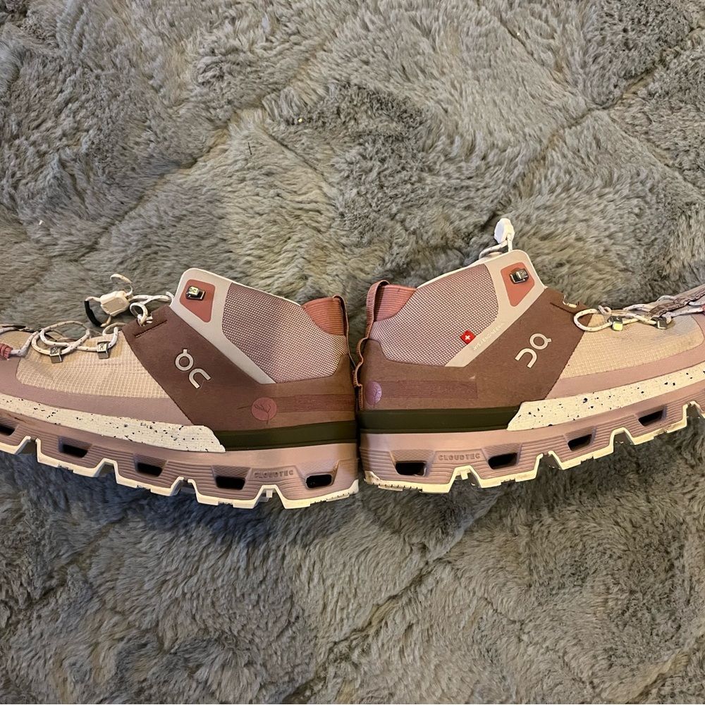 On Running Pink and Brown Trail Shoes